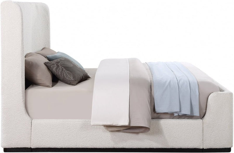 Oliver Boucle Fabric Queen Bed (3 Boxes) Cream - Gate FurnitureQueen Bed