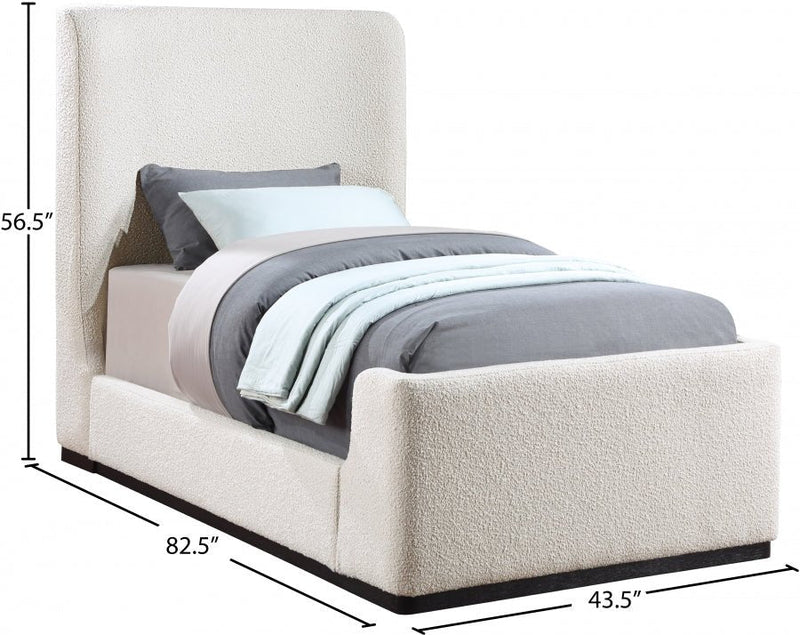 Oliver Boucle Fabric Twin Bed (3 Boxes) Cream - Gate FurnitureTwin Bed