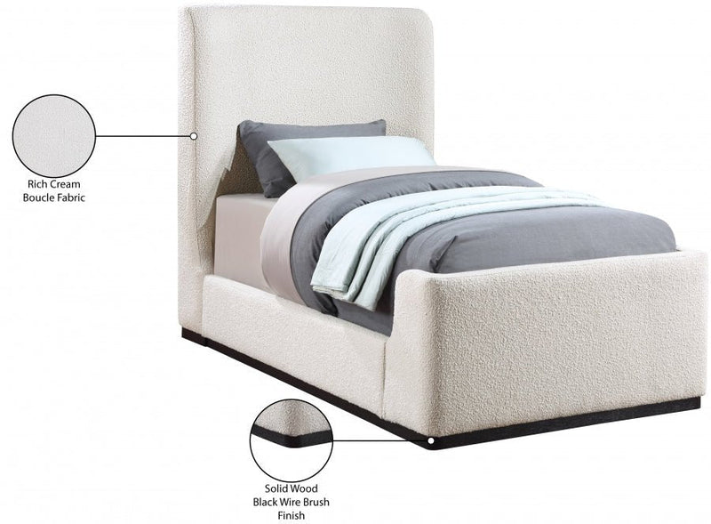 Oliver Boucle Fabric Twin Bed (3 Boxes) Cream - Gate FurnitureTwin Bed