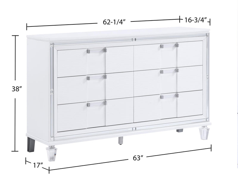Olivia - 6 Drawers White Dresser - B232-D