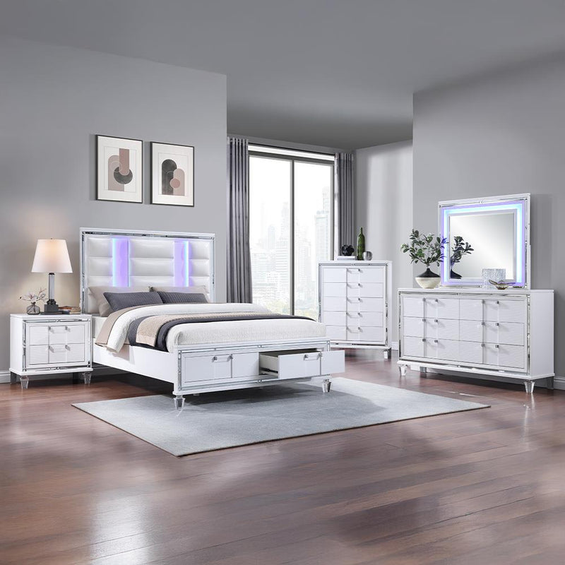 Olivia - White King Bed, Dresser, Mirror, Chest, Nightstand - B232-KDMCN