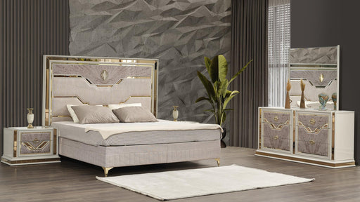 Omari Queen 4 Pc Bedroom Set in Beige - Omari Queen 4 Pc Bedroom Set in Beige