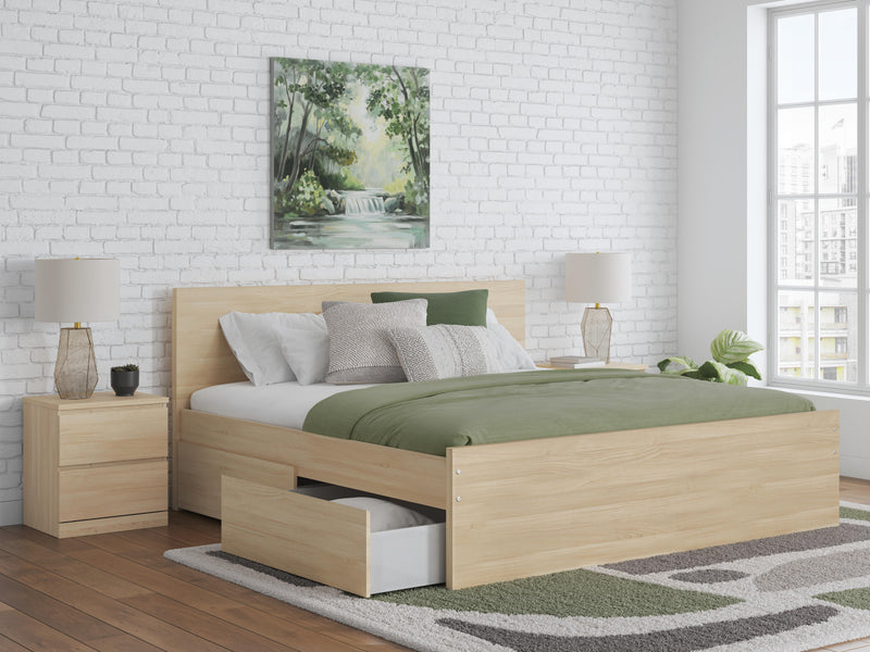 Onita Natural King Panel Platform Bed with 1 Side Storage - EB9632B23