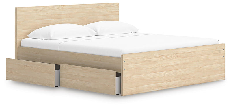Onita Natural King Panel Platform Bed with 1 Side Storage - EB9632B23