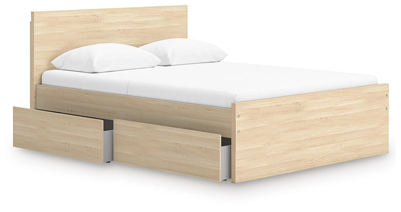 Onita Natural Queen Panel Platform Bed with 1 Side Storage - EB9632B12