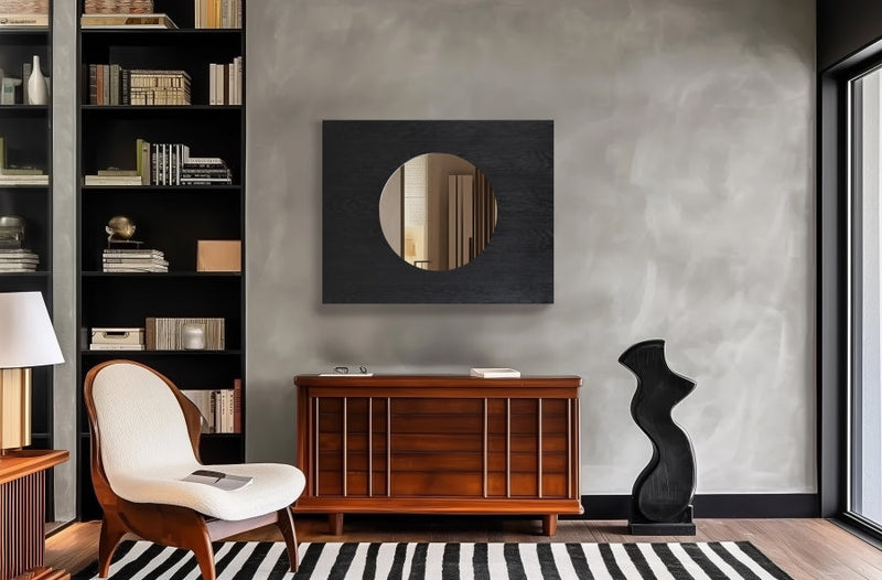 Optic Oak Wood Frame Mirror in Black - 66085Black-M