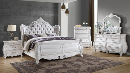 Opulence King 5 Pc Bedroom Set in White - Opulence King 5 Pc Bedroom Set in White