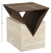 Opus Travertine And Mango Wood End Table in Brown - 77013Brown-ET