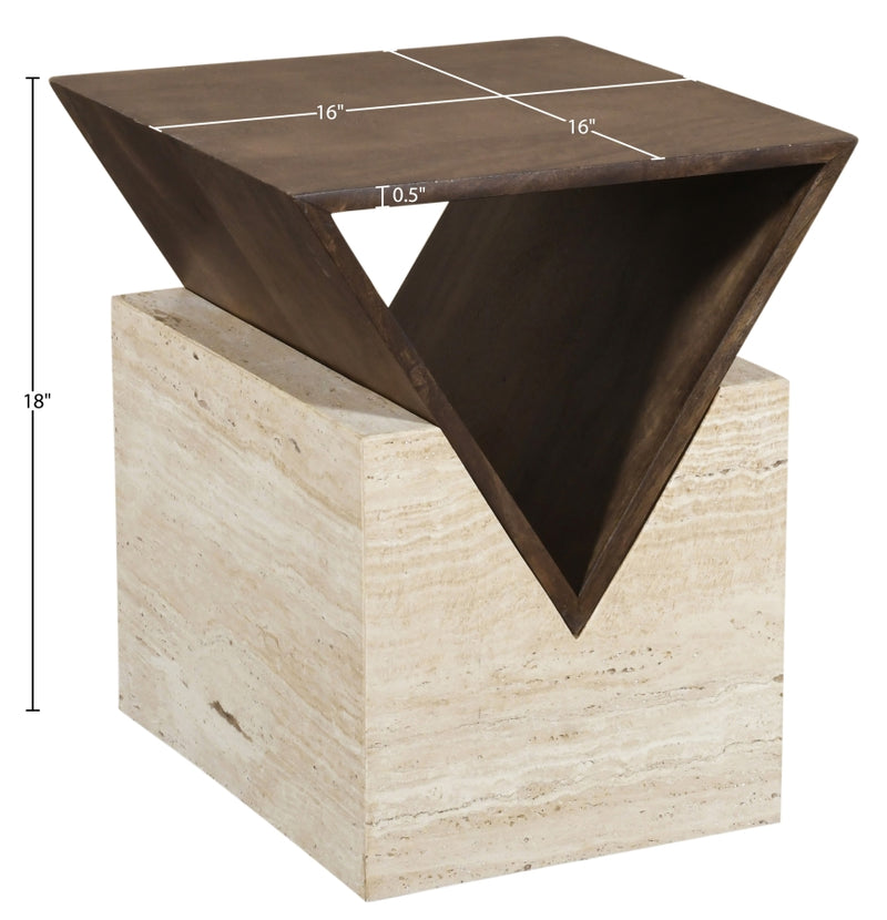 Opus Travertine And Mango Wood End Table in Brown - 77013Brown-ET