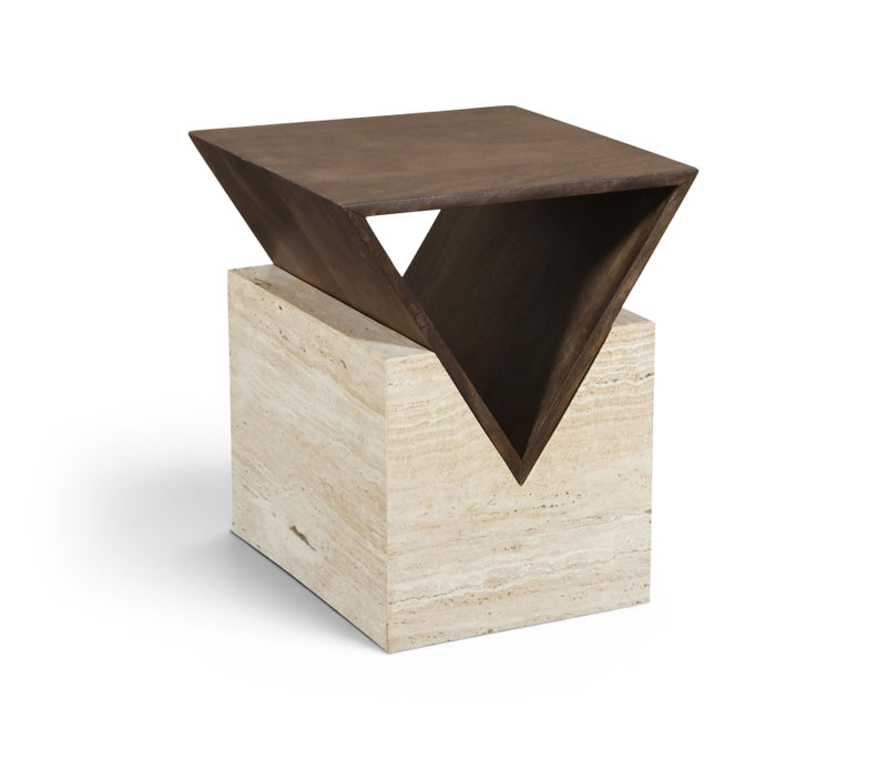 Opus Travertine And Mango Wood End Table in Brown - 77013Brown-ET