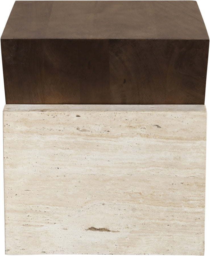 Opus Travertine And Mango Wood End Table in Brown - 77013Brown-ET