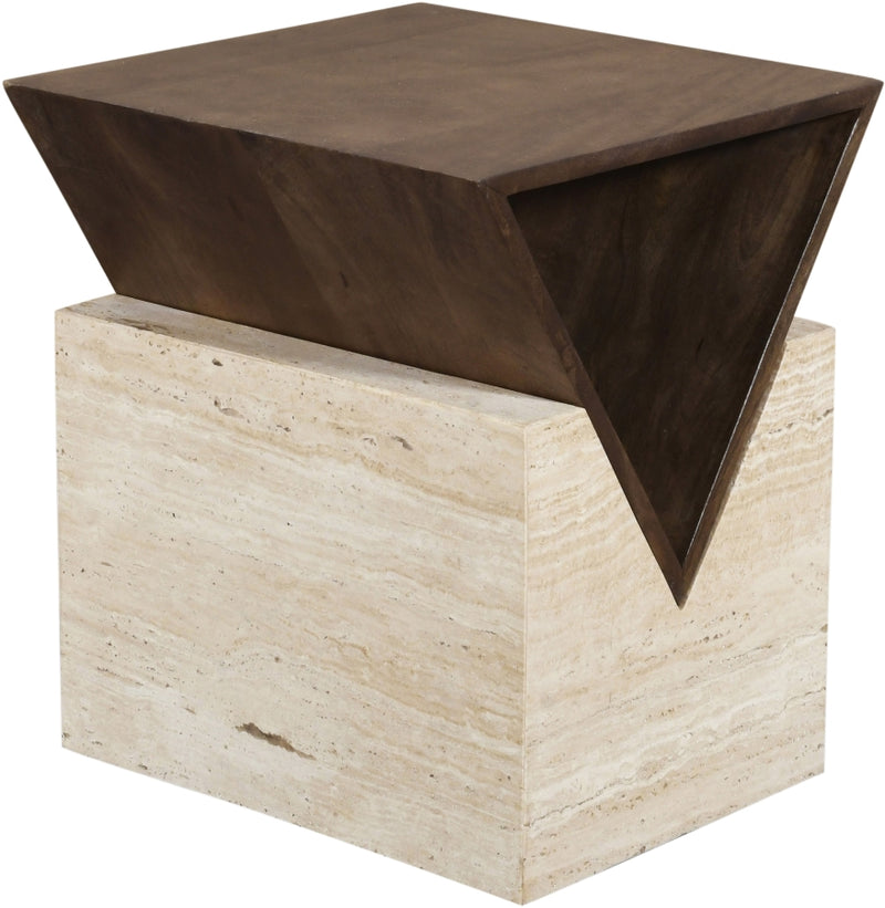 Opus Travertine And Mango Wood End Table in Brown - 77013Brown-ET