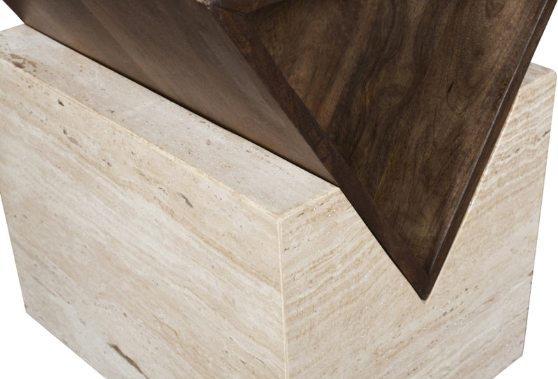 Opus Travertine And Mango Wood End Table in Brown - 77013Brown-ET