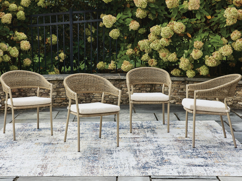 Orchard Beach Beige Outdoor Arm Chair with Cushion (Set of 4) - PCP373-601A