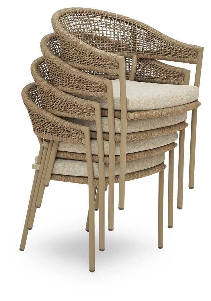 Orchard Beach Beige Outdoor Arm Chair with Cushion (Set of 4) - PCP373-601A