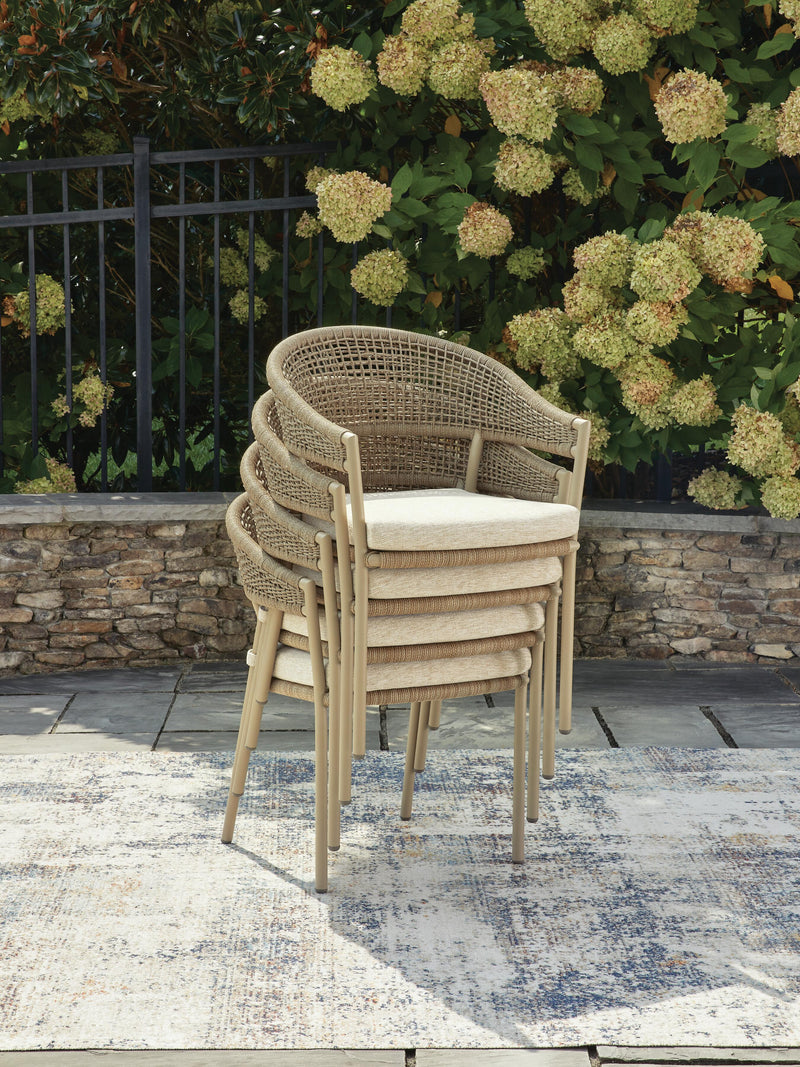 Orchard Beach Beige Outdoor Arm Chair with Cushion (Set of 4) - PCP373-601A
