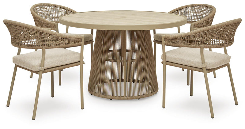 Orchard Beach Outdoor Dining Table and 4 Chairs in Beige - PKG024028