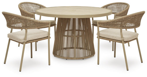 Orchard Beach Outdoor Dining Table and 4 Chairs in Beige - PKG024028