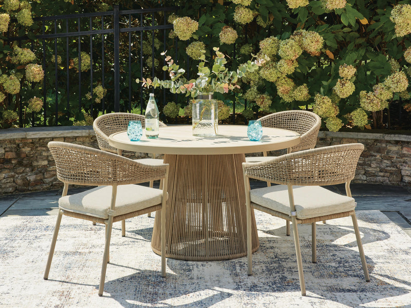 Orchard Beach Outdoor Dining Table and 4 Chairs in Beige - PKG024028