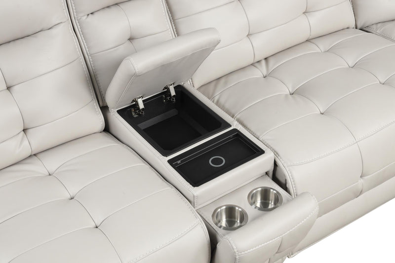 Orion - Ice Power Sectional with Power Recliner LAF and Power Headrest, 2nd Seat Power Reclıner and Power Headrest on LAF, Power Recliner RAF with Power Headrest, Storage Console, Pull-out Cup Holder, Wireless Charger, USB Charger - S407-Sectional