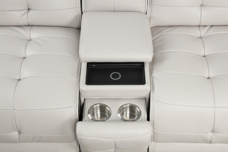 Orion - Ice Power Sectional with Power Recliner LAF and Power Headrest, 2nd Seat Power Reclıner and Power Headrest on LAF, Power Recliner RAF with Power Headrest, Storage Console, Pull-out Cup Holder, Wireless Charger, USB Charger - S407-Sectional