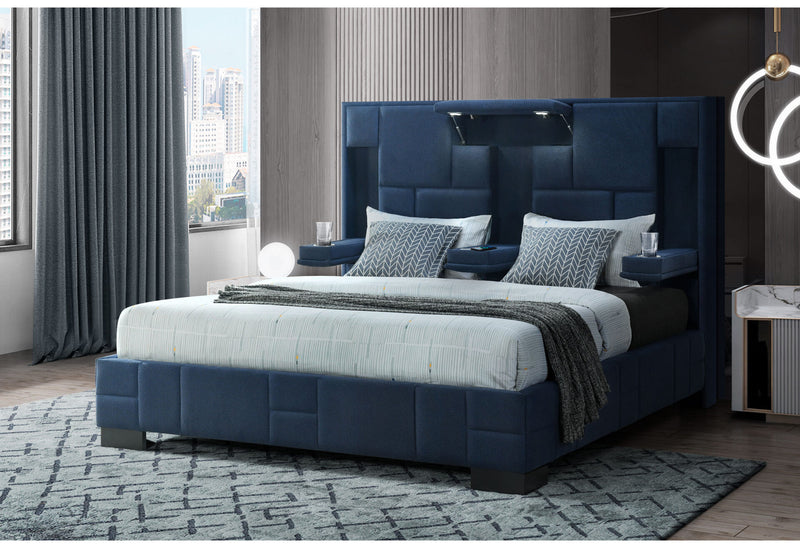 Oscar Navy Blue Queen Bed No Wood Trim - OSCAR-NAVY BLUE-QB-N