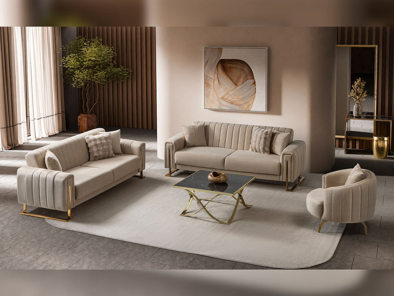 Othello 3-pieces (Sofa & Loveseat & Chair) Livingroom Set in Beige - 200-ST-OTH-FLORIA05-321