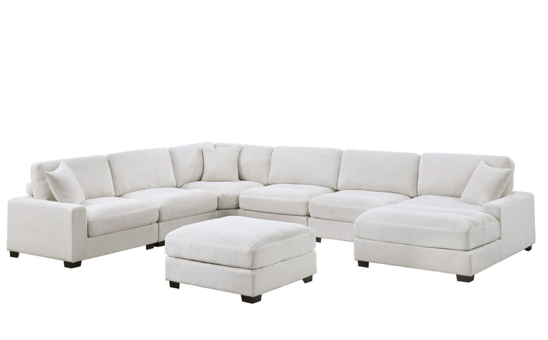7PC (LAF Arm, 3XArmless, Wedge, RAF Chaise, Ottoman) - L120-Beige-7PC W/ Ottoman