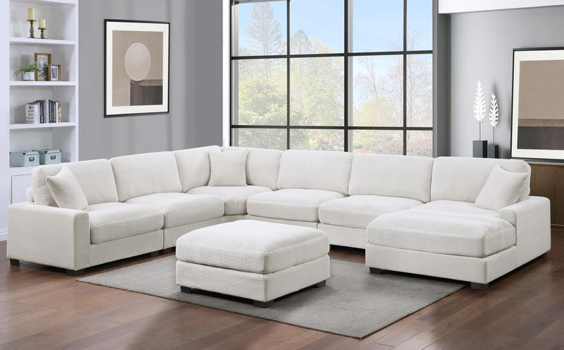 L120 - Violet Beige 7PC (LAF Arm, 3XArmless, Wedge, RAF Chaise, Ottoman) - L120-Beige-7PC W/ Ottoman