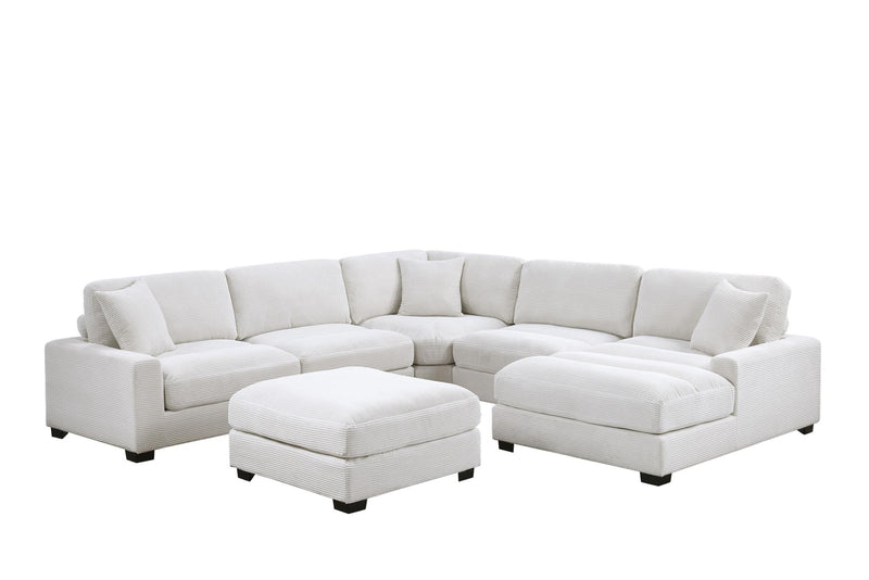 L120 - Violet Beige 7PC (LAF Arm, 3XArmless, Wedge, RAF Chaise, Ottoman) - L120-Beige-7PC W/ Ottoman