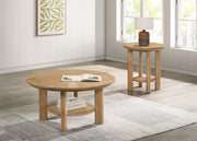 Ottowa Round Wood Side End Table with Shelf Light Oak - 706297