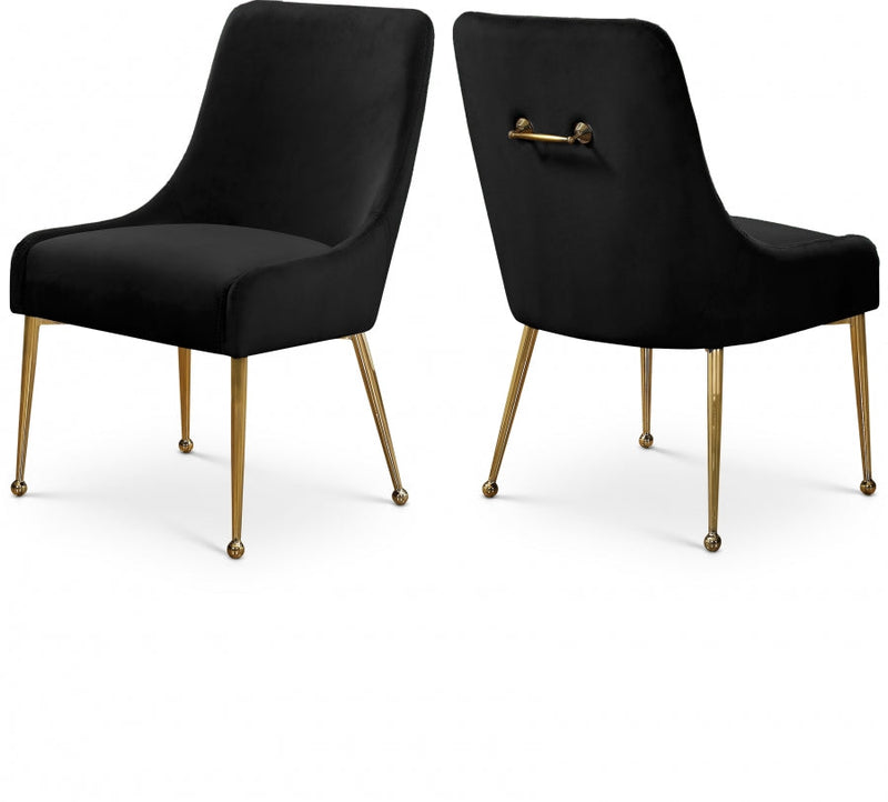 Owen Velvet Upholstered Dining Chair in Black, Set of 2 - 744Black