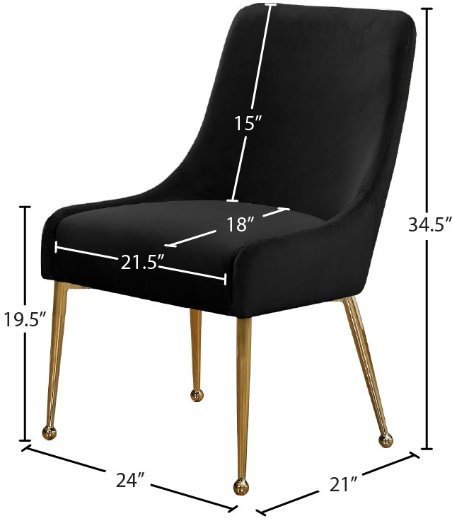 Owen Velvet Upholstered Dining Chair in Black, Set of 2 - 744Black