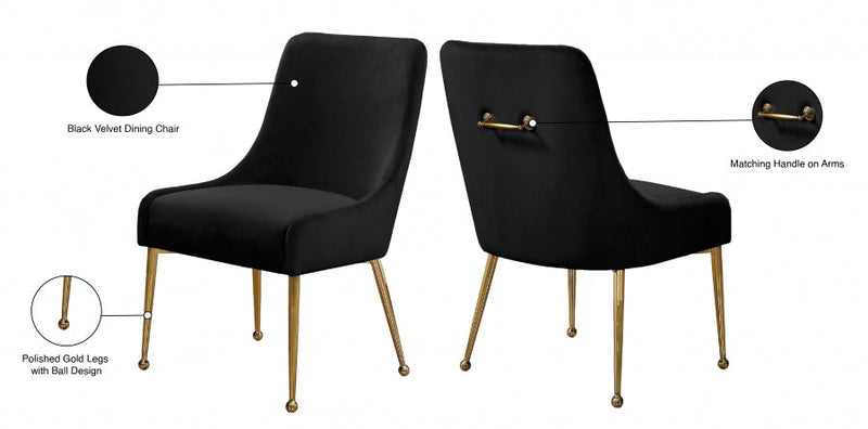 Owen Velvet Upholstered Dining Chair in Black, Set of 2 - 744Black