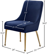 Owen Velvet Upholstered Dining Chair in Blue, Set of 2 - 744Navy
