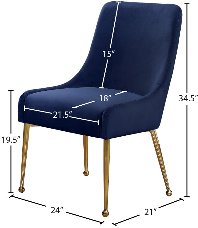 Owen Velvet Upholstered Dining Chair in Blue, Set of 2 - 744Navy