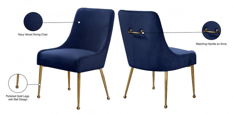 Owen Velvet Upholstered Dining Chair in Blue, Set of 2 - 744Navy