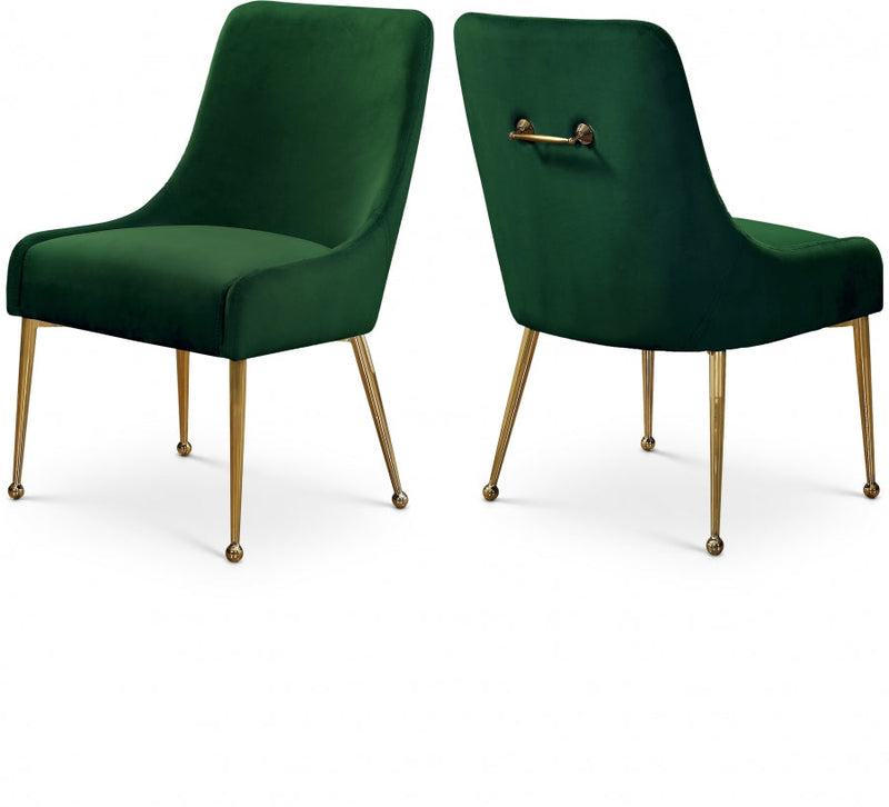 Owen Velvet Upholstered Dining Chair in Green, Set of 2 - 744Green