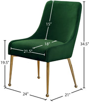 Owen Velvet Upholstered Dining Chair in Green, Set of 2 - 744Green