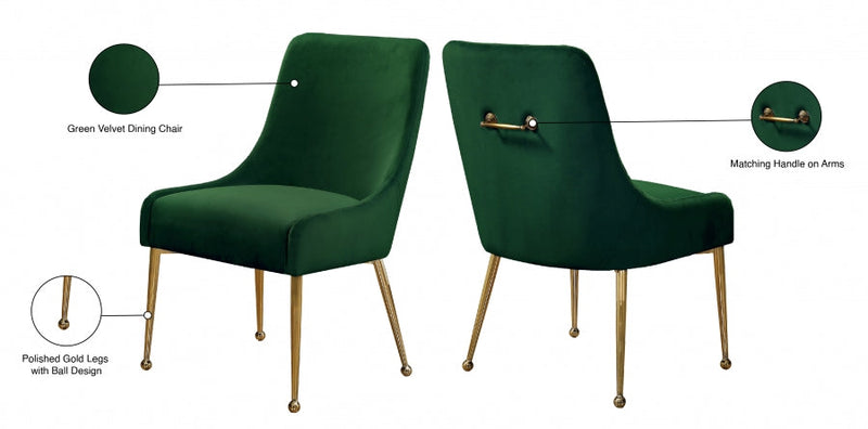 Owen Velvet Upholstered Dining Chair in Green, Set of 2 - 744Green
