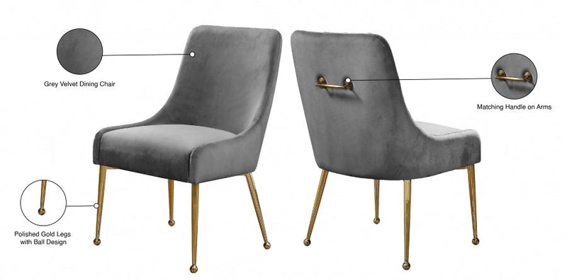 Owen Velvet Upholstered Dining Chair in Grey, Set of 2 - 744Grey