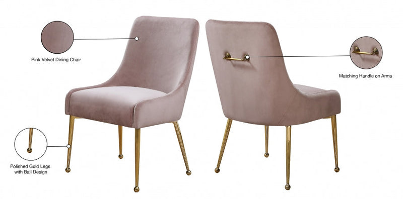 Owen Velvet Upholstered Dining Chair in Pink, Set of 2 - 744Pink