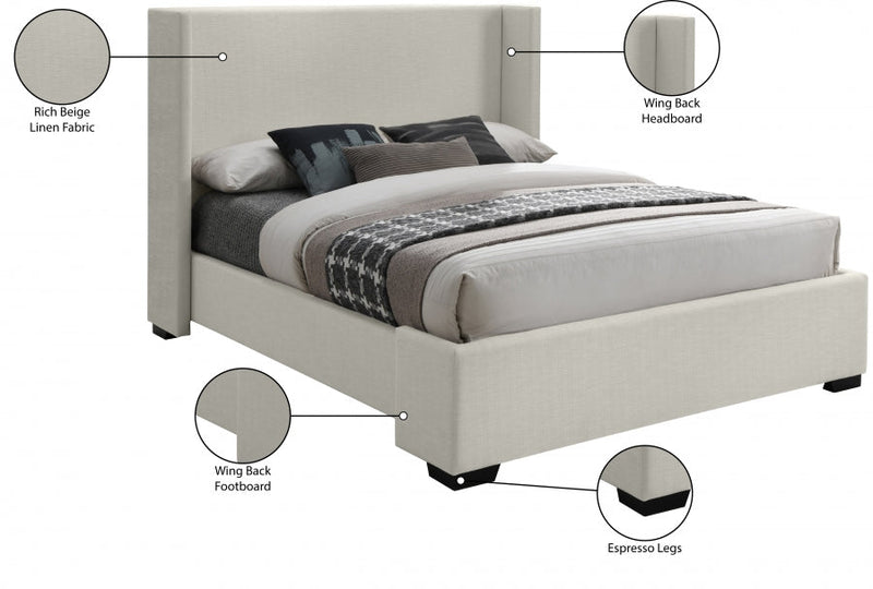 Oxford Linen Textured Queen Bed (3 Boxes) Beige - Gate FurnitureQueen Bed