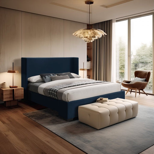 Oxford Linen Textured Queen Bed (3 Boxes) Blue - Gate FurnitureQueen Bed