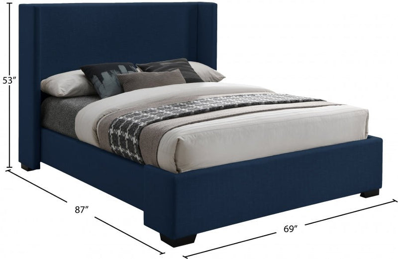 Oxford Linen Textured Queen Bed (3 Boxes) Blue - Gate FurnitureQueen Bed
