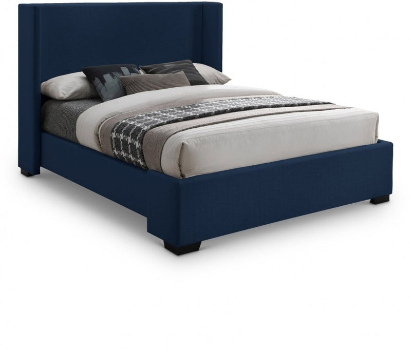 Oxford Linen Textured Queen Bed (3 Boxes) Blue - Gate FurnitureQueen Bed