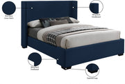Oxford Linen Textured Queen Bed (3 Boxes) Blue - Gate FurnitureQueen Bed