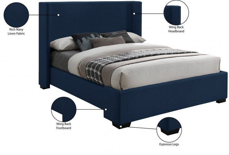 Oxford Linen Textured Queen Bed (3 Boxes) Blue - Gate FurnitureQueen Bed