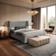 Oxford Linen Textured Queen Bed (3 Boxes) Grey - Gate FurnitureQueen Bed