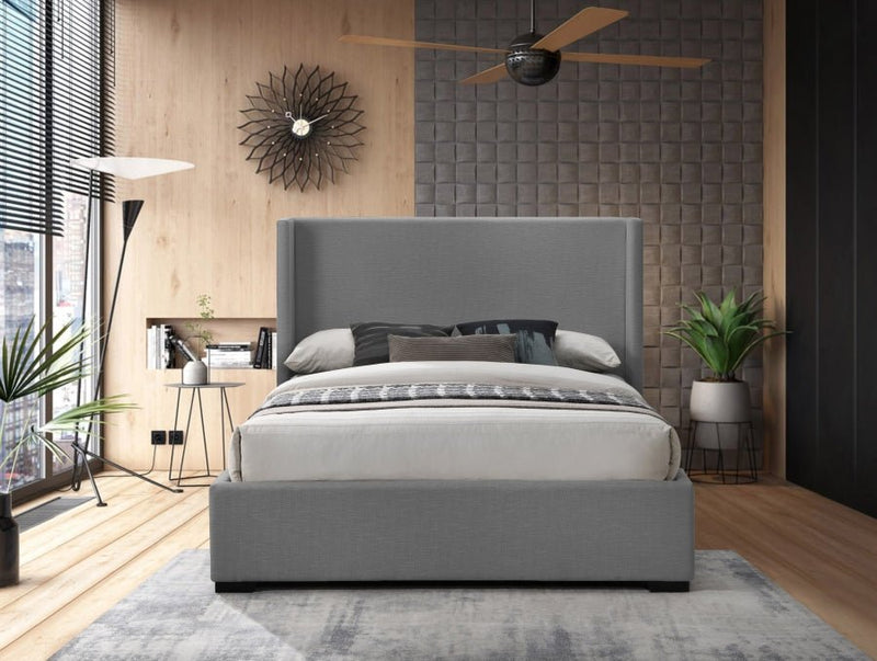 Oxford Linen Textured Queen Bed (3 Boxes) Grey - Gate FurnitureQueen Bed